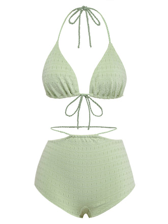 [Prevendita] Set Bikini Verde Salvia con Vita Alta Anni '30 2