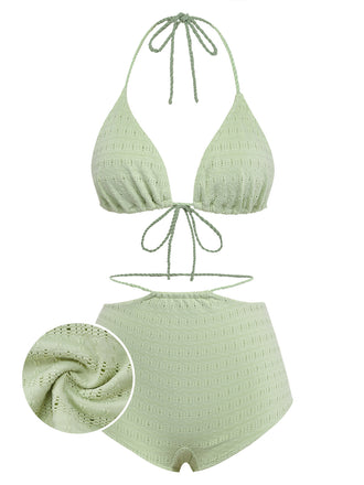 [Prevendita] Set Bikini Verde Salvia con Vita Alta Anni '30