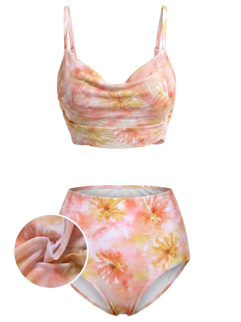 [Prevendita] Costume da Bagno Cowl Neck Floreale in Rete Anni '50