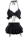[Pre-Vendita] Set Bikini Nero con Allacciatura Halter e Copricostume a Balze Anni '50