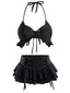 Set Bikini Nero Anni '50 con Scollo All'americana e Copricostume a Balze