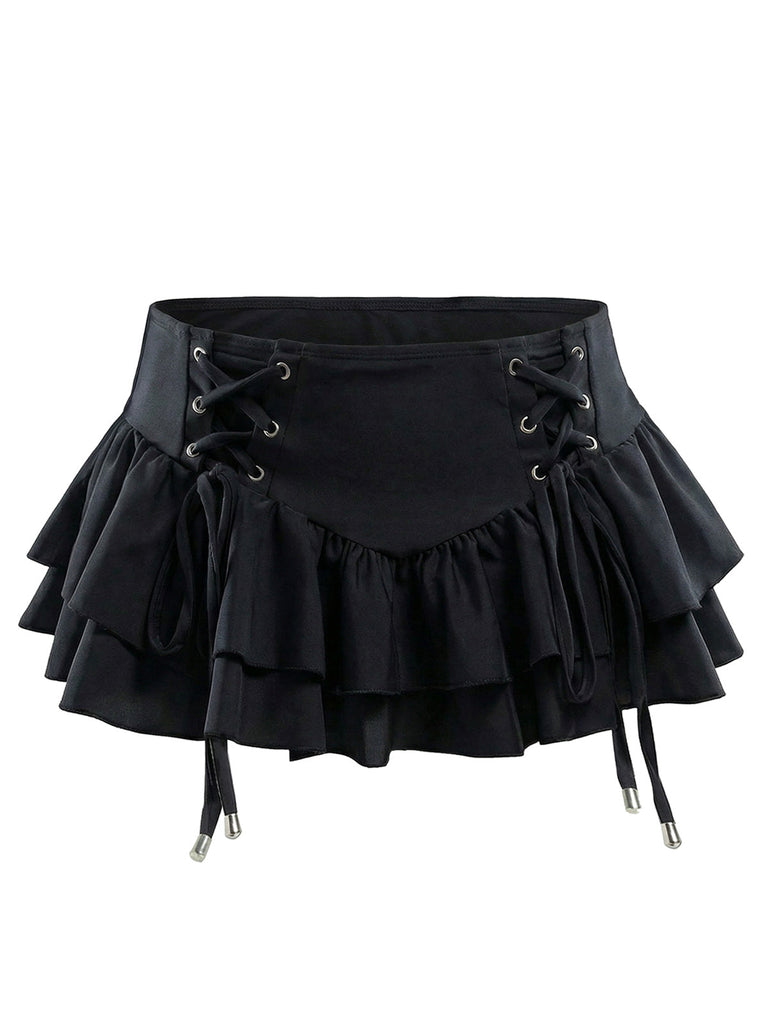 [Pre-Vendita] Set Bikini Nero con Allacciatura Halter e Copricostume a Balze Anni '50 5