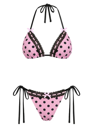 [Prevendita] Set Bikini Rosa Anni '40 a Pois con Pizzo