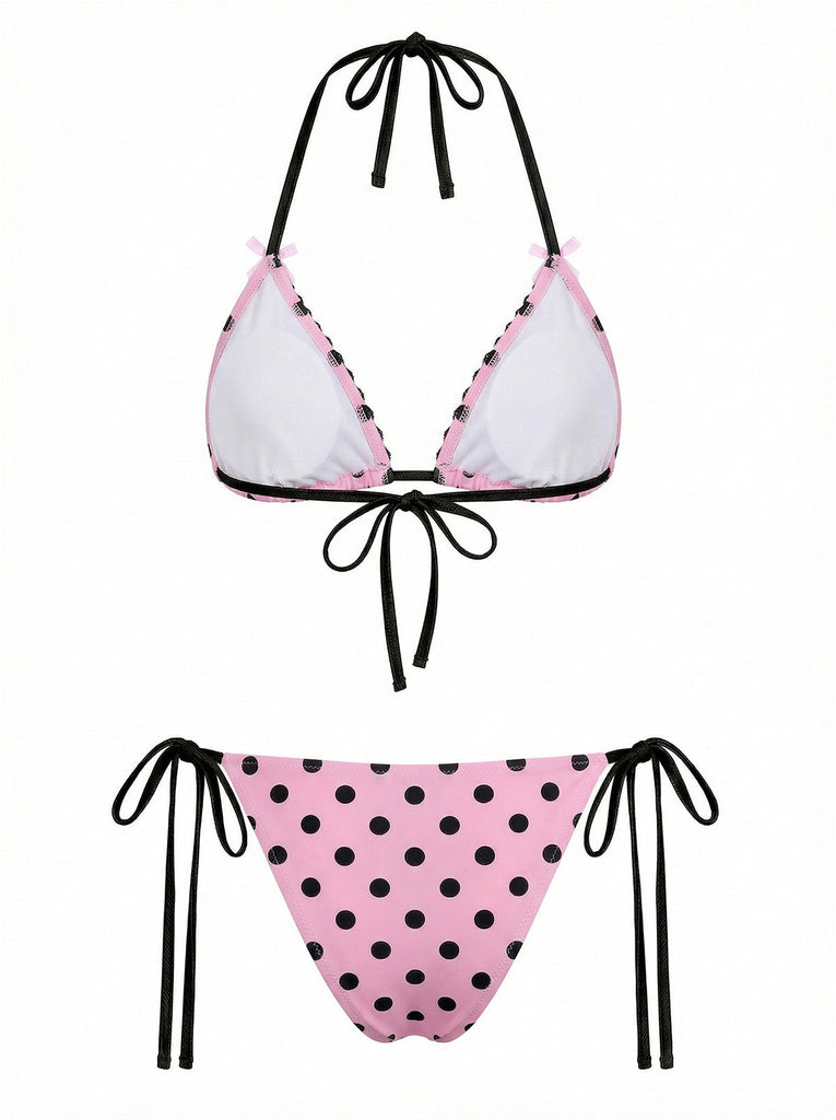 Set Bikini Rosa Anni '40 a Pois con Pizzo