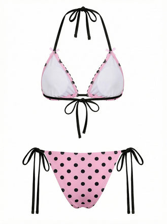 [Prevendita] Set Bikini Rosa Anni '40 a Pois con Pizzo