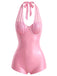 [Prevendita] Costume da Bagno Y2K Shiny in Rete Halter Patchwork - Rosa Pesca 2