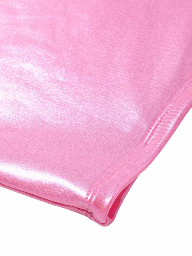 [Prevendita] Costume da Bagno Y2K Shiny in Rete Halter Patchwork - Rosa Pesca 6