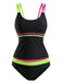 Set Tankini Nero Neon Colorblock con Doppia Spalline Anni '40 2