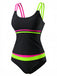 Set Tankini Nero Neon Colorblock con Doppia Spalline Anni '40 3