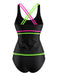 Set Tankini Nero Neon Colorblock con Doppia Spalline Anni '40 4