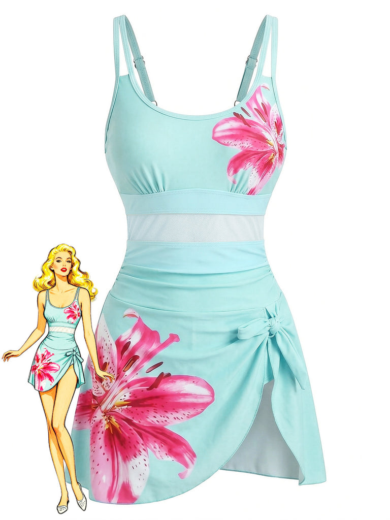 Costumi con Gonna Anni '40 Floreale Scollo Tondo Nodo e Rete