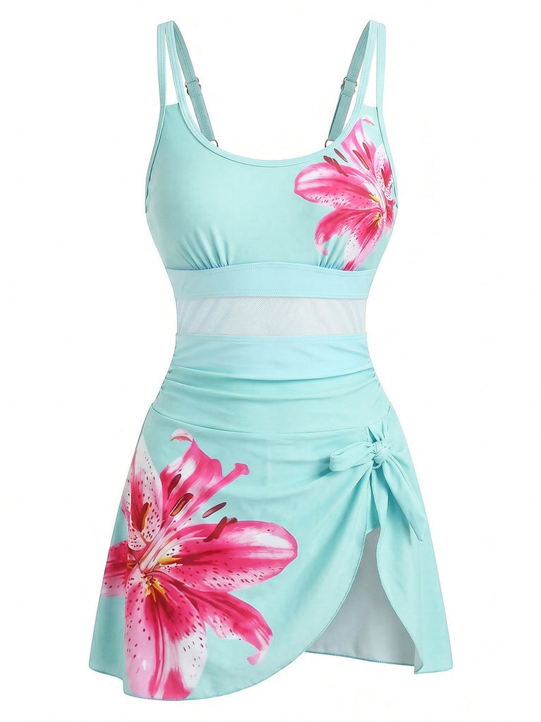 Costumi con Gonna Anni '40 Floreale Scollo Tondo Nodo e Rete