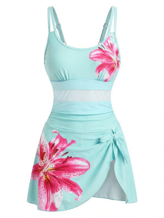 Costumi con Gonna Anni '40 Floreale Scollo Tondo Nodo e Rete