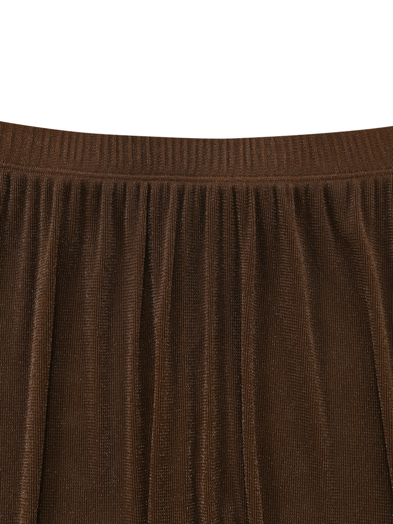 Brown 1940s Halter Solid Bikini & Cover Up Set 4