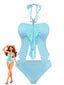 Set Tankini Azzurro Cielo Anni '50 con Volant Fiocco e Glitter
