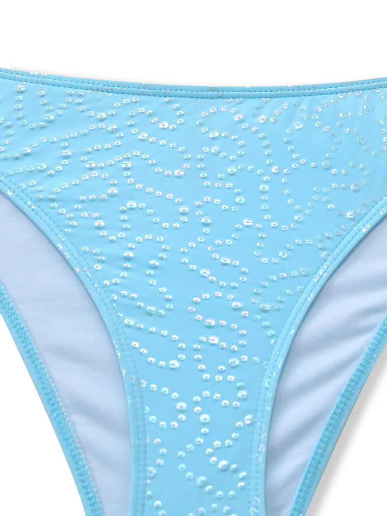 Sky Blue 1950s Halter Ruffle Bow Tankini Set 6