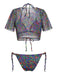 Costume da Bagno 2PCS Nero Camo & in Rete Crop Anni '60 2