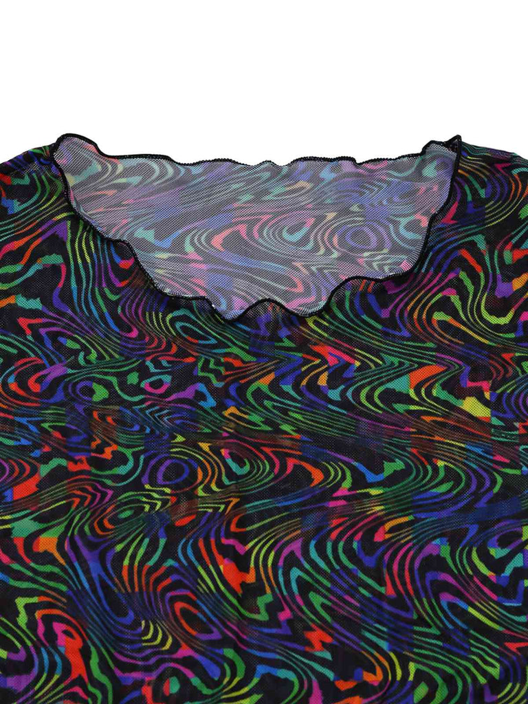 Costume da Bagno 2PCS Nero Camo & in Rete Crop Anni '60 5