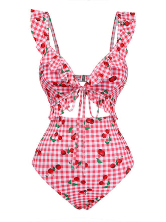 Red 1950s Halter One-Piece Swimsuit 2