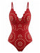 Costume da Bagno Rosso Tinta Unita Burnout Petal con Colletto Anni '50 2