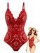 Costume da Bagno Rosso Tinta Unita Burnout Petal con Colletto Anni '50