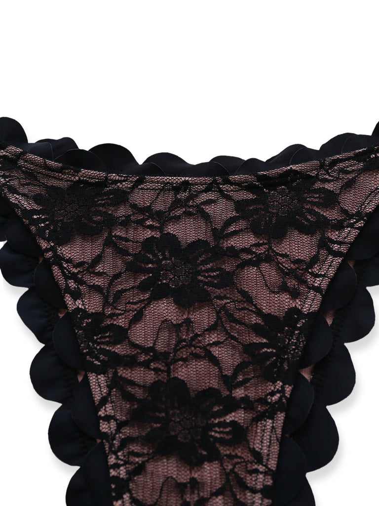 Bikini Set con Allacciatura al Collo in Pizzo e Schiena Scoperta Nero Anni '40 6