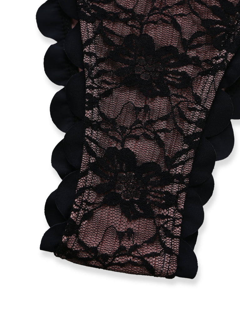 Bikini Set con Allacciatura al Collo in Pizzo e Schiena Scoperta Nero Anni '40 7