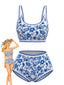 Set Bikini Anni '50 Floreale a Vita Alta con Scollo Rotondo