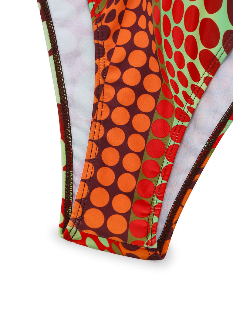 Set Bikini Arancione Psychedelic a Pois in Rete Anni '60 7