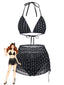 Set Bikini Nero Anni '50 a Pois con Scollo All'americana e Copricostume