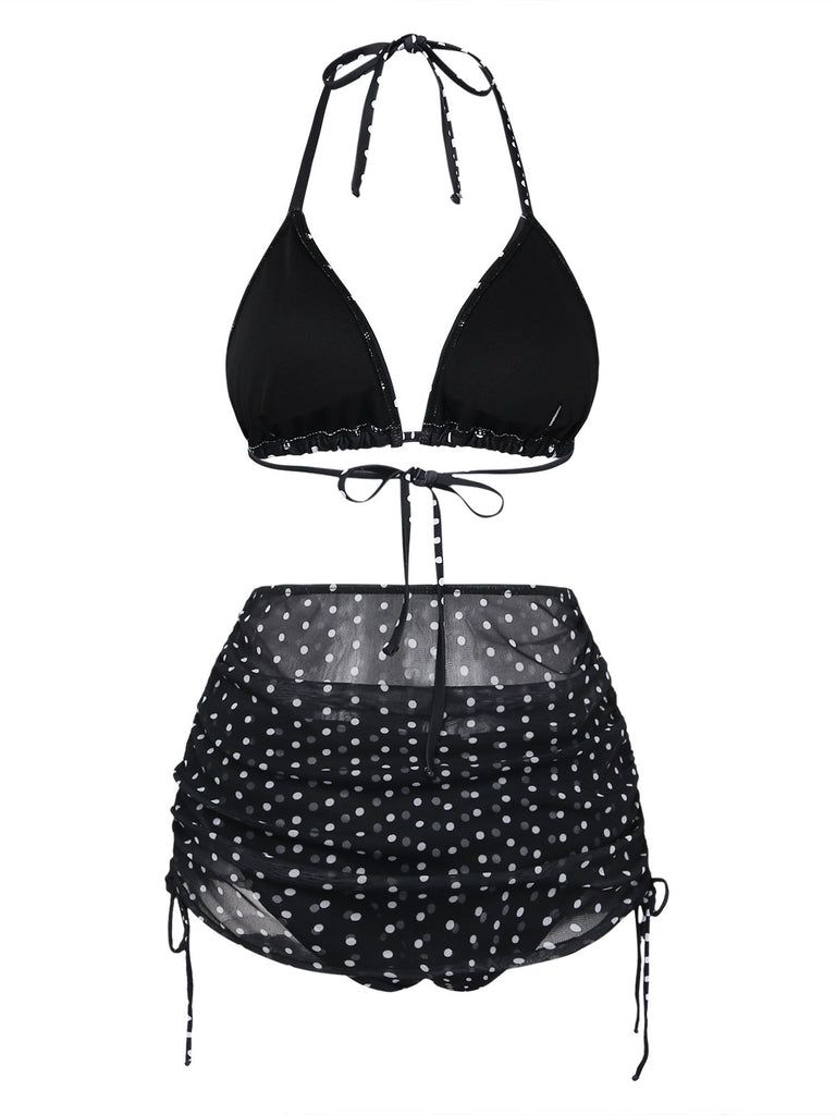Black 1950s Ruched Tankini Set 6