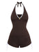 Set Tankini Caffè Halter con Coulisse e Arricciatura Anni '50