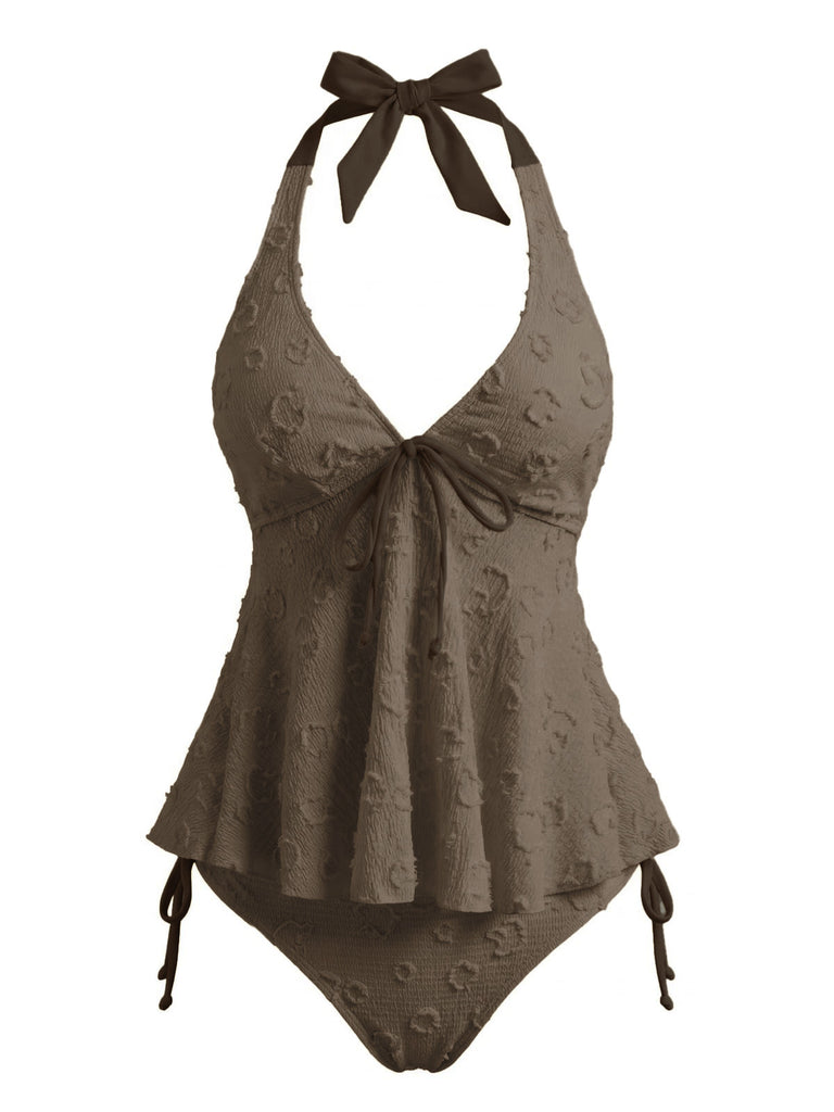 Set Tankini  Anni '50 Testurizzato Floreale Con Scollo All'americana