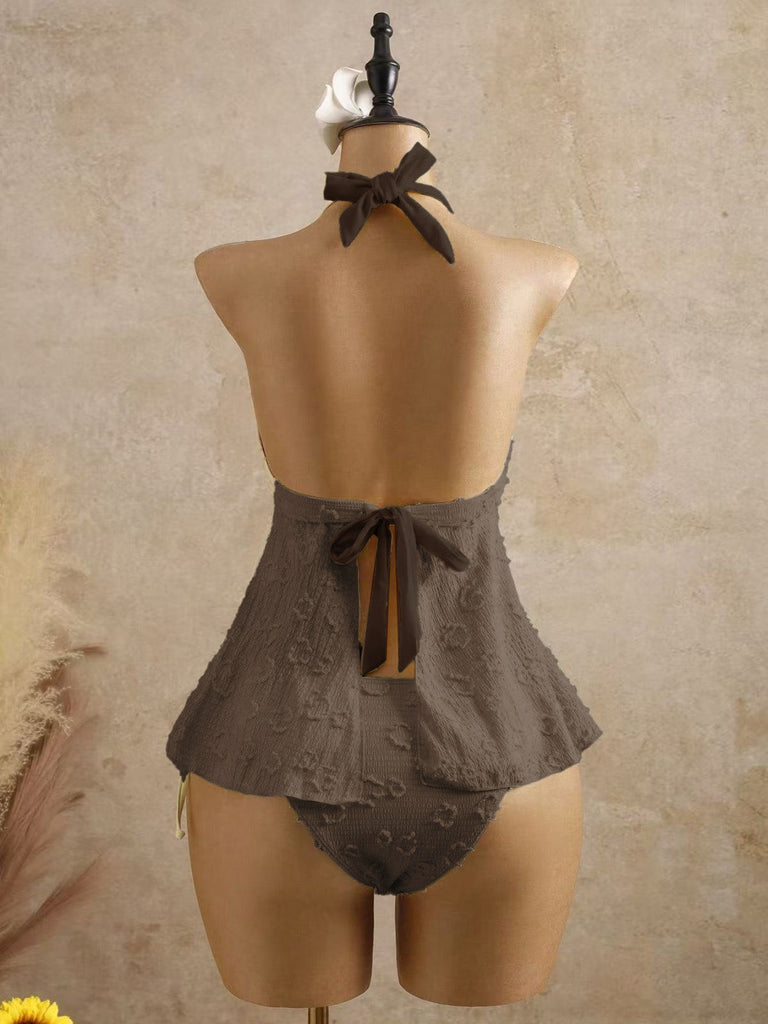 Set Tankini  Anni '50 Testurizzato Floreale Con Scollo All'americana