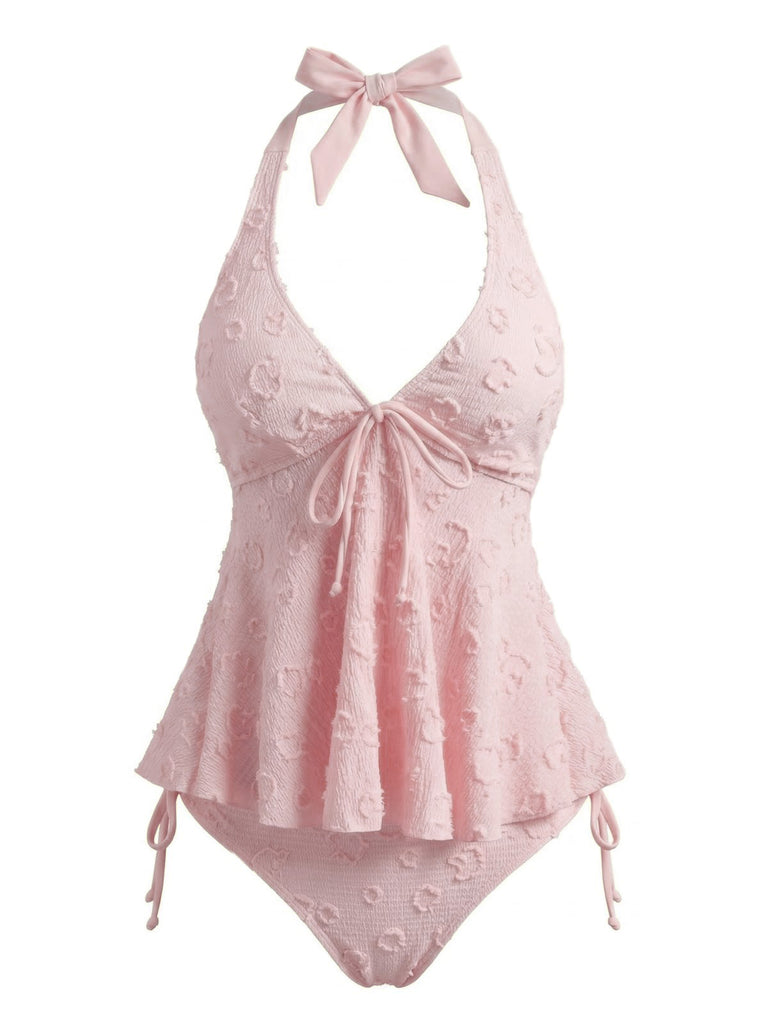 Set Tankini  Anni '50 Testurizzato Floreale Con Scollo All'americana