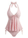 Set Tankini  Anni '50 Testurizzato Floreale Con Scollo All'americana