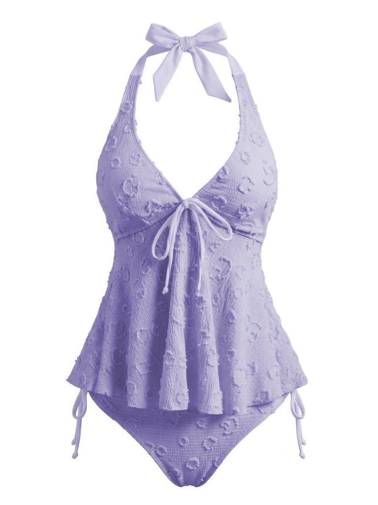 Set Tankini  Anni '50 Testurizzato Floreale Con Scollo All'americana