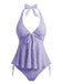 Set Tankini  Anni '50 Testurizzato Floreale Con Scollo All'americana