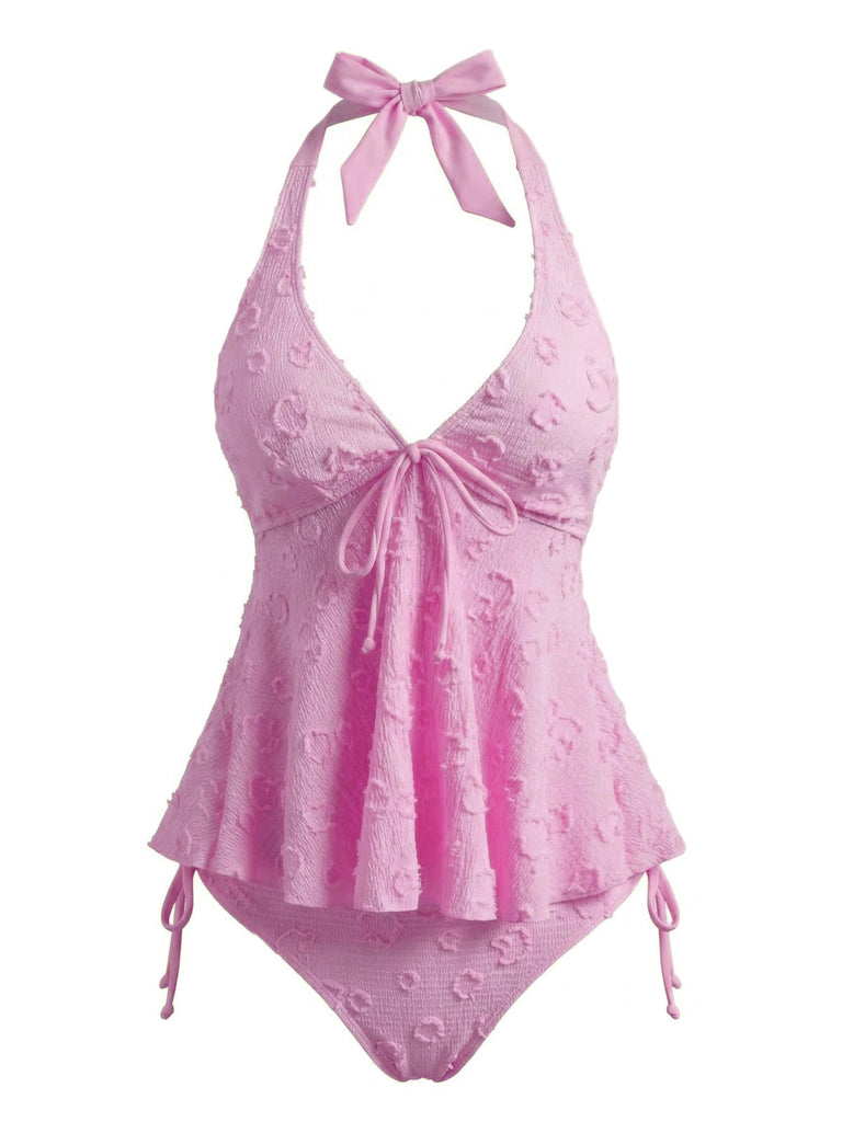 Set Tankini  Anni '50 Testurizzato Floreale Con Scollo All'americana