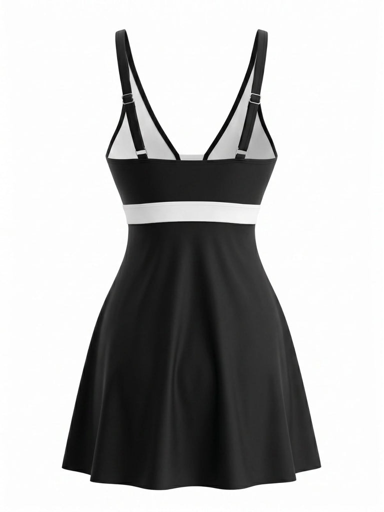 Set Tankini Bianco e Nero Colorblock con Fiocco Anni '50 3