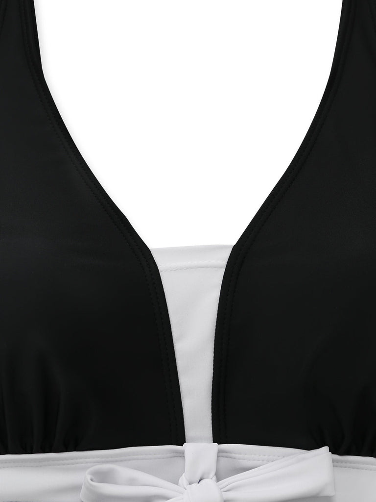 Set Tankini Bianco e Nero Colorblock con Fiocco Anni '50 4