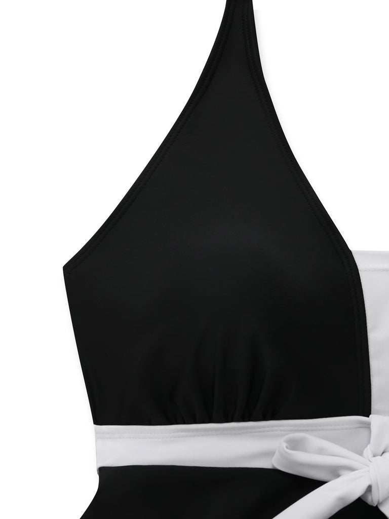 Set Tankini Bianco e Nero Colorblock con Fiocco Anni '50 5
