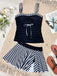 Set Tankini Nero a Righe Color Block con Arricciatura Anni '50 5