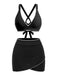 2PCS Set Bikini Blu con Bordo a Contrasto e Copricostume Anni '50 6