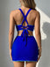 2PCS Set Bikini Blu con Bordo a Contrasto e Copricostume Anni '50 3