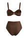 Set Bikini Marrone Arricciato con Decorazione Conchiglia in Metallo Anni '70 3