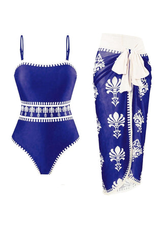 Costume da Bagno Intero Floreale Bohémien con Copricostume Anni '70