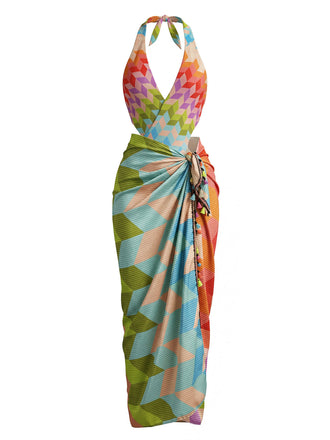 Costume da Bagno 2PCS Multicolore Geometrico Halter Bohemien Anni '70 2