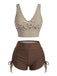 Set Tankini Marrone Anni '50 a Righe con Incrocio e Coulisse