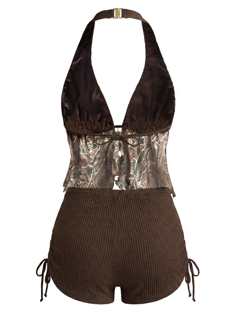 [Prevendita] Costume da Bagno Halter Trasparente Ricamato in Rete - Marrone Anni '60 4